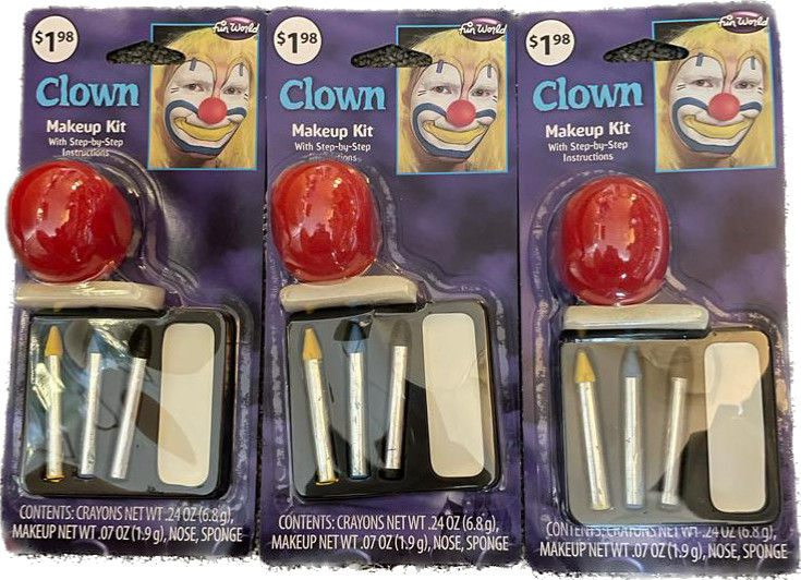 Lot 3 Clown Makeup Kit + Nose & Instruction Halloween Costume Bozo Ronald Circus