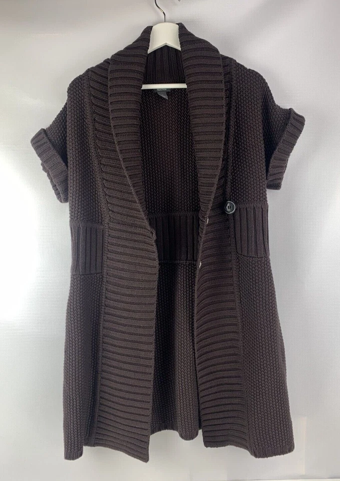 Cárdigan Suéter Kenneth Cole Reacción Marrón Tejido Manga Corta Talla S Foto 2 de 4