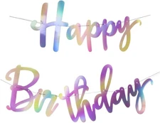 Iridescent Happy Birthday Banner Sign Shiny Happy Birthday Banner Holographic...