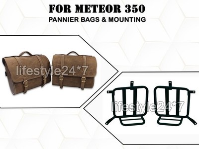 Genuine Leather Pannier Bags & Mounting D31 For Royal Enfield Meteor 350