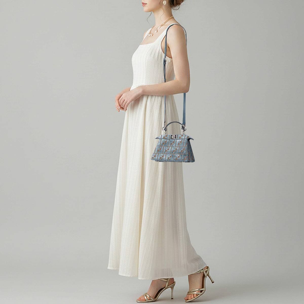 Fendi Peekaboo ISeeU Petite BlueBrown Zucca Jacquard and Leather