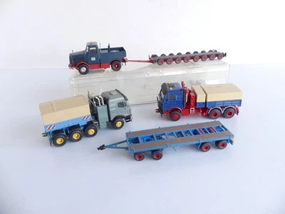 KIBRI 1:87 HO 3 CAMIONS DE CHANTIER CHARGES LOURDES + 2 REMORQUES - Photo 1/3