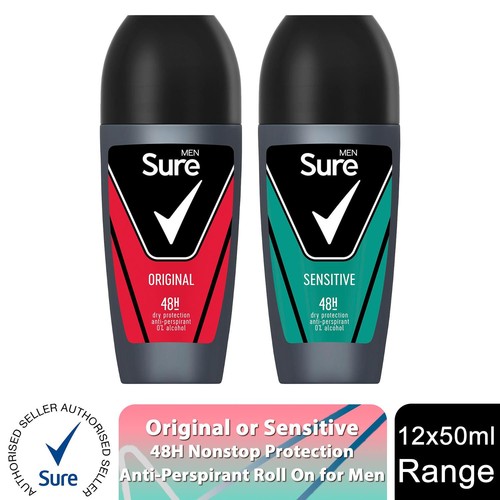 Sure Men Antitranspirant 48H Protection Roll On Deo Original oder Sensitive, 12x50ml - Bild 1 von 22