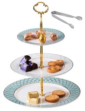 3-tier Elegant Blue Ceramic Cake Stand/Cupcake Stand/Dessert Stand/Tea Party ...