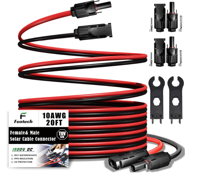 Cable solar 10AWG doble 20FT, conectores IP67 para paneles s