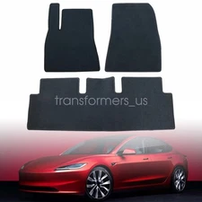 Front & Rear Floor Mats Carpet Velour For 2023 - 2025 Tesla Model 3 4-Door Black