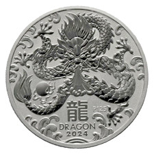 2024 Australian Year of the Dragon 1oz Silver (99.99%) Bullion Coin in capsule