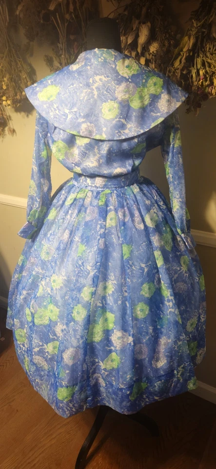 Винтажный 1960-х цветочный шифоновое платье с оригинальным ремнем Mkd Sz 15 - Изображение 2 из 4