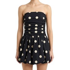Reformation Clea Mini Dress Moon Dot Polka Strapless Bubble Hem LBD 2