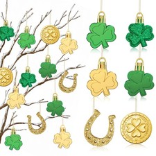 36PCS St Patricks Day Decorations Shamrock Ornaments, 6 Styles Glossy  Glitter