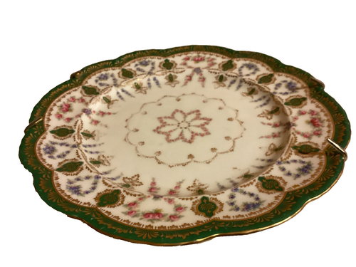 Antique Higgins & Seiter Cauldon England White Floral Green Rim Cabinet Plate - Picture 12 of 12