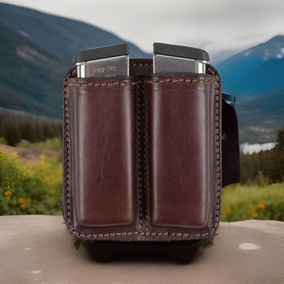 Leather Double mag holster for 9mm single stack & 40 cal single stack magazines