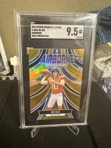 Bo Nix 2024 Panini Rookies & Stars SSP Gold Foil 08/10 RC #108 Denver SGC 9.5