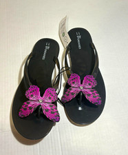 No Boundaries Women's Black/Purple Butterfly Flip Flop Sandals Slip-On US 11