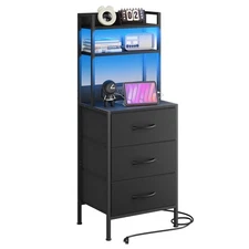 41 Inch Tall Nightstand with Charging Station, Led Night Stand with U-S-B Por...