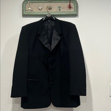 Classic Black Tuxedo Jacket men's 44 r satin lapel blazer sports coat formal