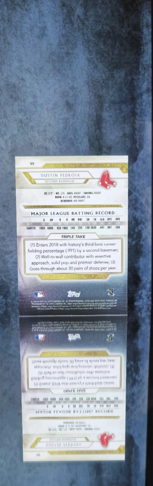2018 Topps Triple Threads Amber Dustin Pedroia #99 22/99 Boston Red Sox - Image 2 of 2