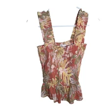LC Lauren Conrad Blouse Women's XS Smocked Tank Top Colorful Boho Cropped