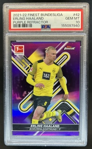 2021 Topps Finest Bundesliga Erling Haaland Purple Refractor #/250 PSA 10