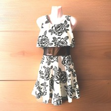Ladies Evita Black Cream Floral Flocked Dress Occasion Net Midrif Size 12 BNWOT