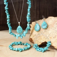 Bohemian Western Jewelry Turquoise Set Women Boho Pendant Long Choker Earrings