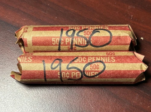 2 Rolls Of Circulated 1950 Wheat Cent Pennies 100 Coins Total Ungraded