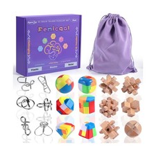 Brain Teaser Puzzles for Adults and Kids, 18Pcs Puzzle Games Set, 3D Wooden P...