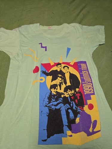 Neu Kids On The Block Herren 1990 Green Magic Sommer Tour Grafik Vintage T-Shirt - Bild 2 von 10