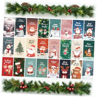 24 Christmas Greeting Cards With Envelopes & Stickers - Holiday Card Assortment Pack