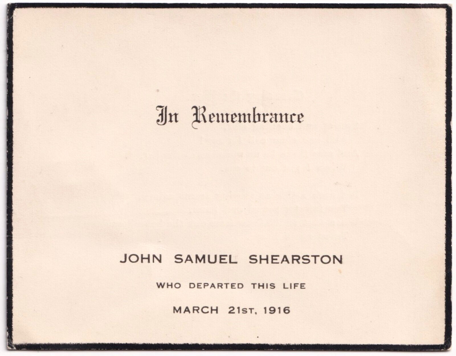 Antique In Memoriam Card Funeral John Samuel Shearston Religious Verse