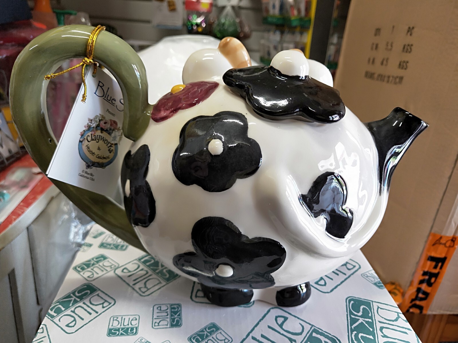 Blue Sky Teapot Cow Facing Side Shape eBay