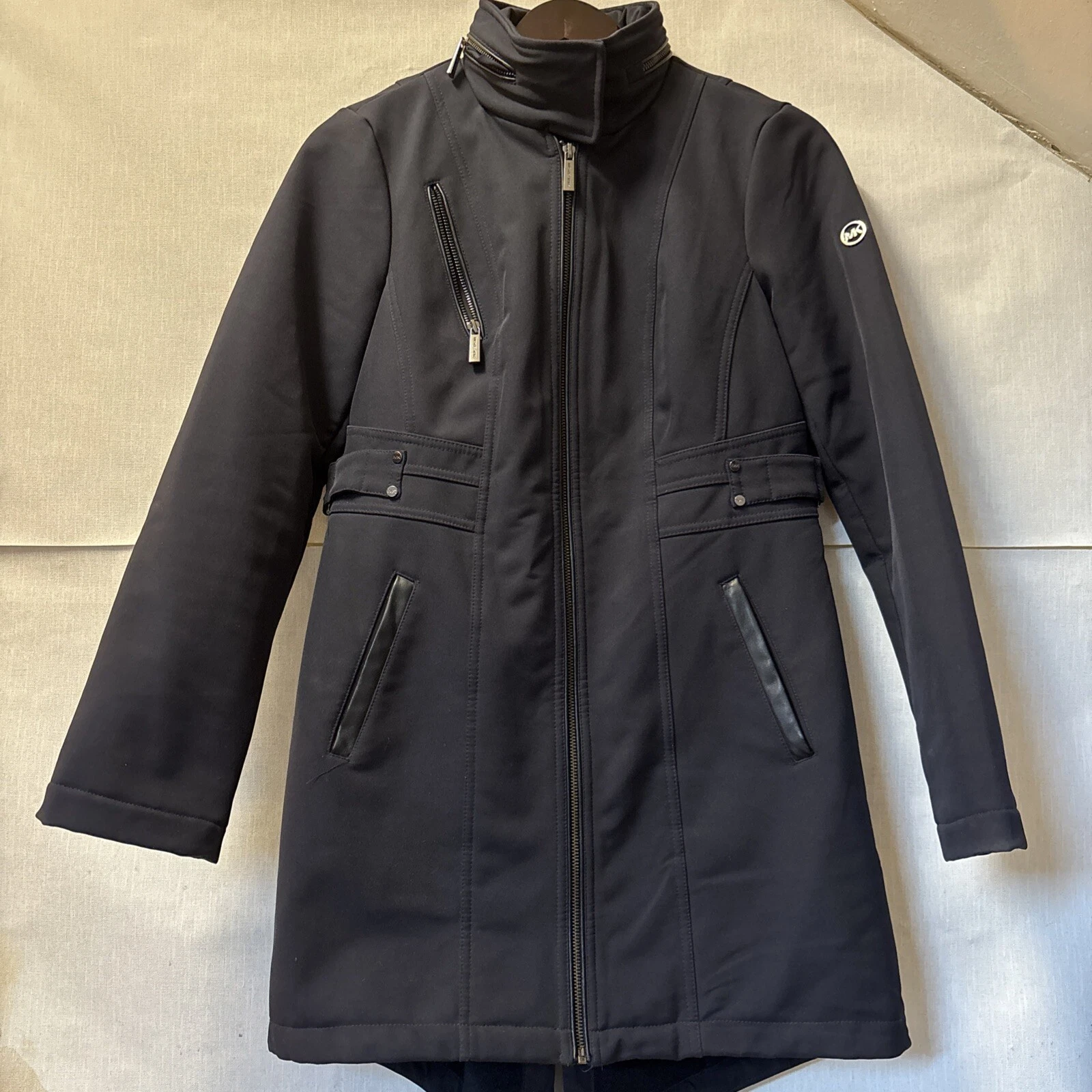 Michael Kors Cappotto Giacca Taglia S Impermeabile con Zip e Cappuccio Nero