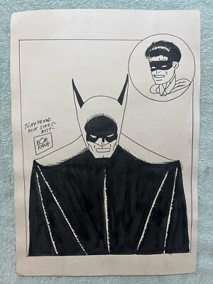 BOB KANE drawing and painting on old paper signed stamped vintage