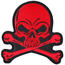RED SKULL  CROSS BONES RED  BLACK 3" X 3" BIKER EMBROIDERED IRON ON PATCH