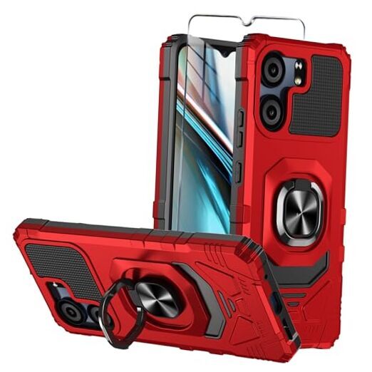 for BLU View 5 Case with Tempered Glass Screen Protector,Military Grade Red