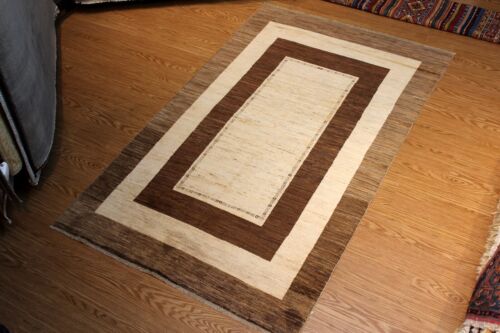 _GABBEH_RUG_5X8_FT. FINE QUALITY HANDMADE HAND KNOTTED Beige & brown rug - Picture 1 of 12