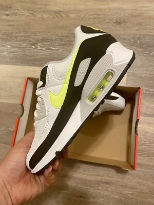 Nike Air Max 90 White Black Hot Lime Green CZ1846-100 Men's 7.5