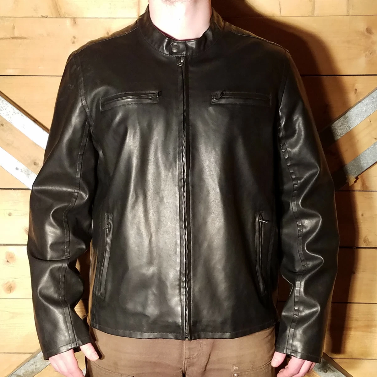 Levi Motorcycle Riding Jacket Faux Leather Black Mens XL 54163