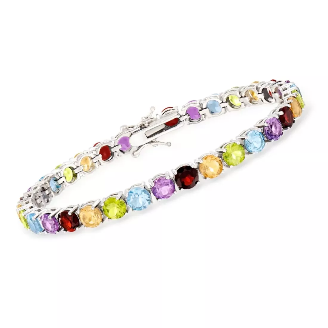 Natural Multi Gemstone Solid 925 Sterling Silver Tennis Bracelet Birthstone 1