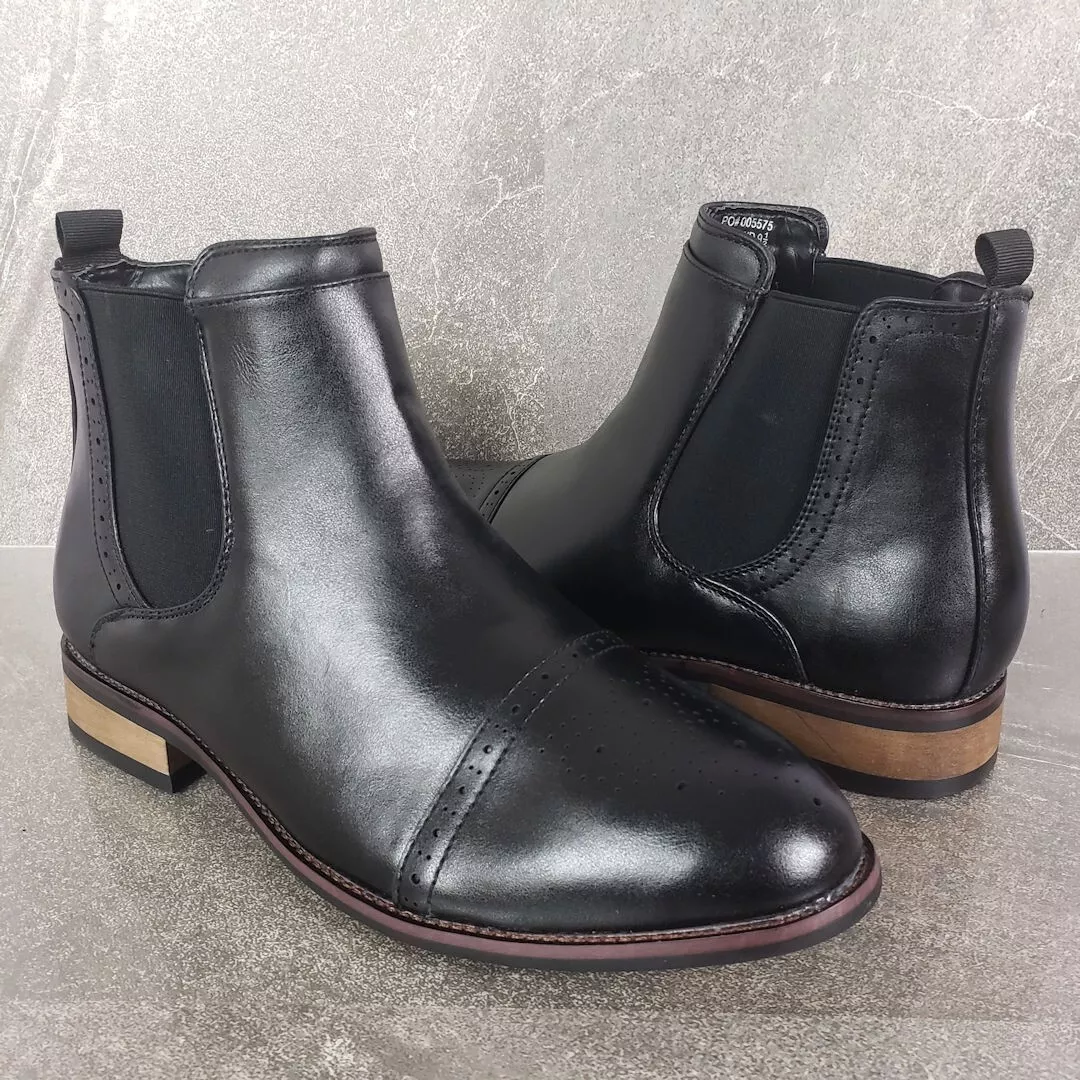 Vance Co Boots Mens 9.5 Wide Black Garrett Cap Toe Chelsea Shoes