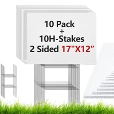 Blank Yard Signs With Stakes 10 Pack 17 X 12 Inches White Plastic Custom Yard