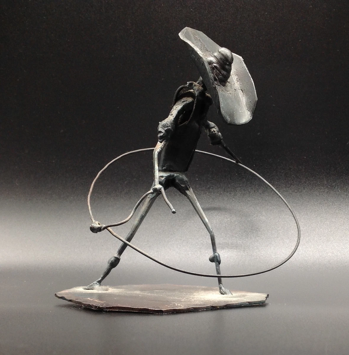 Vintage signed Wrought Iron Nail ART sculpture COWBOY lasso hat