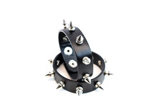 Black Bonded Leather Bracelet With 1/2" Chrome Spikes Biker Metal Rock Wristband