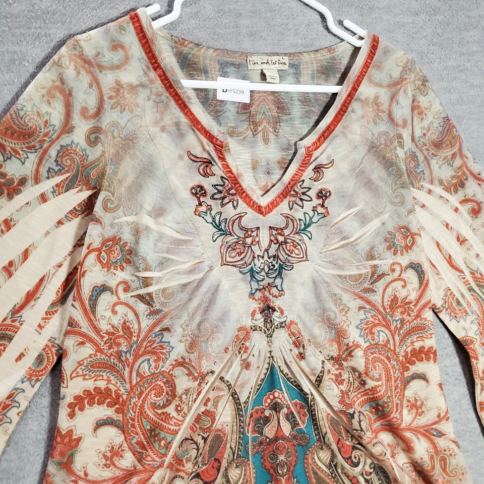 Blusa Boho Live And Let Live Mujer Grande Naranja Cachemira Manga 3/4 Foto 2 de 4