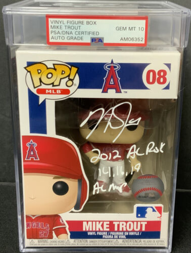 MIKE TROUT SIGNED ANGELS FUNKO POP 08 "MVP, ROY" INSC PSA SLABBED GEM MT 10 AUTO - Picture 1 of 6
