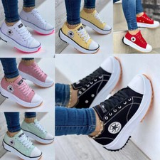 Womens Platform Chunky Pumps Wedge Canvas Sneakers  Shoes Trainers Casual Shoes