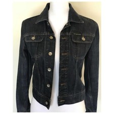 DKNY JEANS WOMENS DENIM BOMBER JACKET DARK BLUE JEANS JACKET SIZE XS