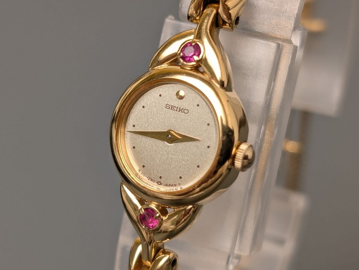 SEIKO 1E20-0430 Pink Stone Quartz Gold Plated Women's SEIKO 1E20-0430 Pink Stone Quartz Gold Plated Women's