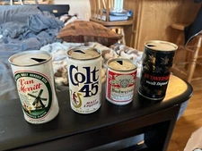 Steel &Alum empty beer cans, vintage colletion:CoorsBudweiserMaltTudorVanMerritt
