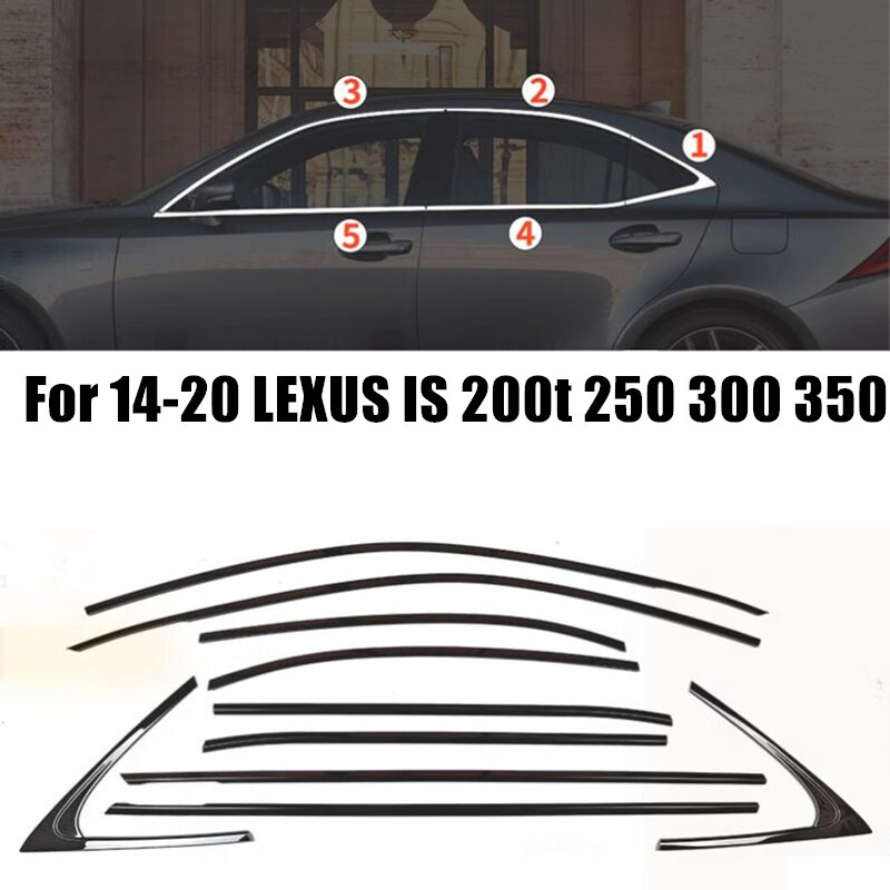 Chrome Black Window Strip Moulding Trim For 14-20 LEXUS IS 200t 250 300 350